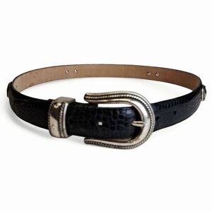 Brighton Women's Black Croc Embossed Leather Silver Buckle Belt B2103 SZ ML 32